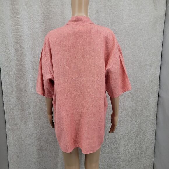 Flax Pink Salmon Linen Casual Button Up Shirt Top Blouse Oversized Small - Picture 5 of 9